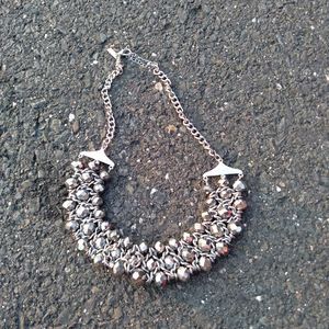 Chunky silver color statement necklace